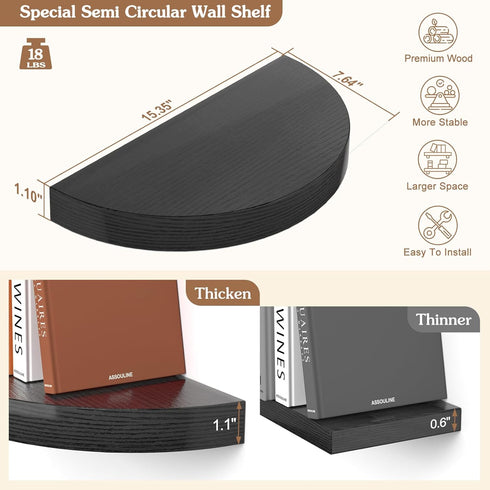 Set 3, 15.4" Olakee Floating Shelves for Wall of Rustic Wood Wall Mounted Shelves for Bathroom, Bedroom, Living Room