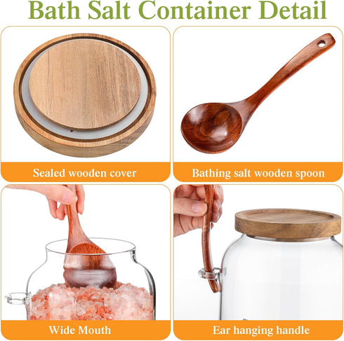 1 94 oz SiliFine Piece Bath Salts Glass Jar with Wooden Lid, Bath Salt Container with Scoop, Airtight Storage Bathtub