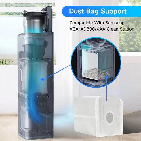 Dust Bags for Samsung ADB90/XAA, Replacement Disposal Bag for Cleaning Station Vacuum Cleaner with Dustbin, 8 Pack