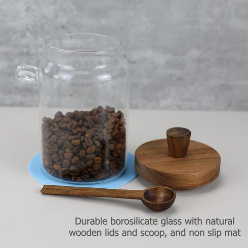 EIKS (26oz) Glass Jars with Wooden Lids and Scoop, Airtight Food Storage Containers for Sugar Coffee Bean Candy Spice
