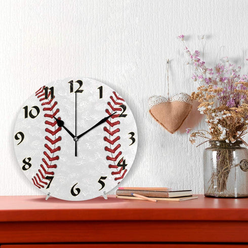 Cute Arabic Numeral Design Baseball Silent Non-Ticking Round Wall Clock, Vintage Design 9.45 Inch