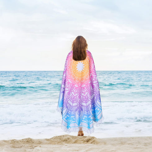 Tablecloth,59'',Aqua Large Microfiber Boho Mandala Beach Towel Round Bohemian Beach Blanket Hippie Indian Throw Blanket