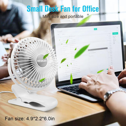 BESKAR Clip on Fan - 360° Rotation Quiet Stroller Fan with Strong Airflow, Portable Small Fan for Office, Bedroom