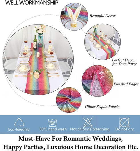 12x72-Inch 72 Inch DUOBAO Rainbow Sequin Table Runner Coffee Table Runners Dining Home Decor Christmas Runners