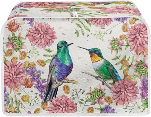 Hummingbird Floral Toaster Cover, Water-Resistant Kitchen Dust Protection for Most Standard 4 Slice Bread Maker