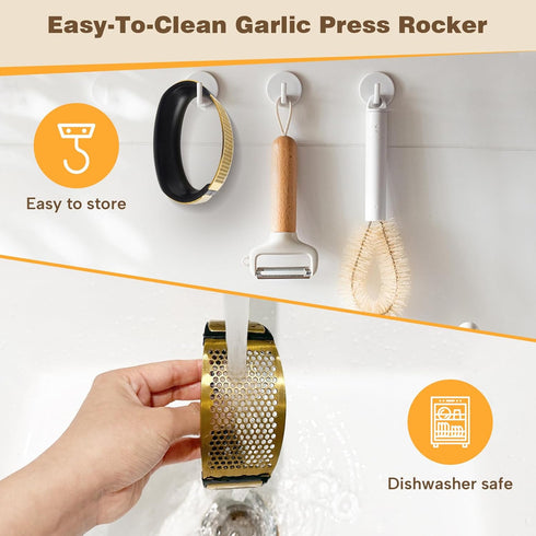 304 Set Cook Guy Stainless Steel Garlic Press Rocker - Premium Garlic Mincer, Crusher, Peeler, and Scraper Tool