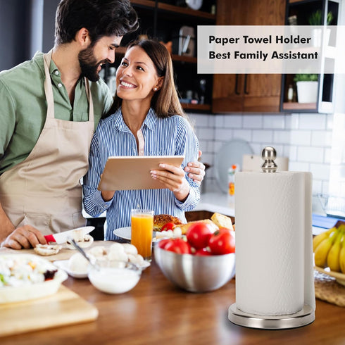 Paper Towel Holder Countertop, Standing Roll Holder for Kitchen Bathroom with Weighted Base for One-Handed Operation