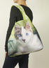 O-WITZ Reusable Grocery Bags, Vibrant Tote Bag for Groceries, Washable Design with Large Handles, Cat Blue