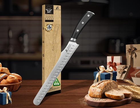 9 Inch CoquusAid Bread Knife for Homemade Bread, Multifunction Serrated Knife, Razor Sharp Slicer, High Carbon German
