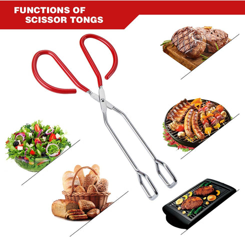 MSY BIGSUNNY Heavy Duty Stainless Steel Scissor Tongs with Soft Handles (1, red 10")