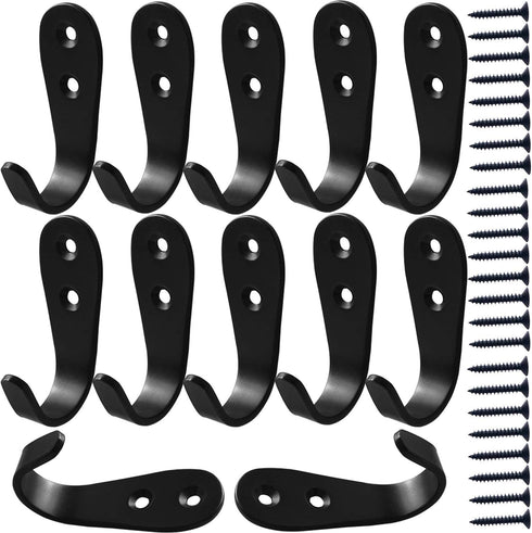 MsBong 12 Pcs Black Coat Hooks for Wall, Heavy Duty Wall Mounted Hooks for Coats, Key, Towel, Bags