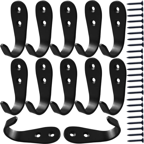 MsBong 12 Pcs Black Coat Hooks for Wall, Heavy Duty Wall Mounted Hooks for Coats, Key, Towel, Bags