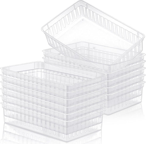 Wenqik Set of 12 Plastic Baskets for Organizing, Rectangular Trays for Desk Organization (Clear)