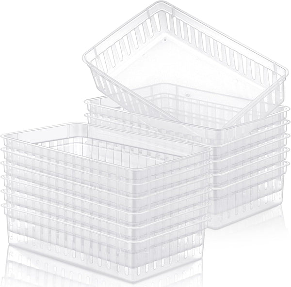 Wenqik Set of 12 Plastic Baskets for Organizing, Rectangular Trays for Desk Organization (Clear)