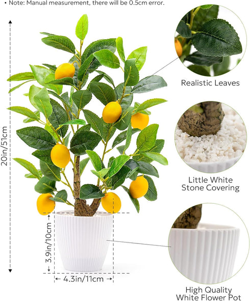 18 AceList Artificial Lemon Tree with White Pot, Faux Citrus Plant for Kitchen, Bathroom, Office or Shelf Decor