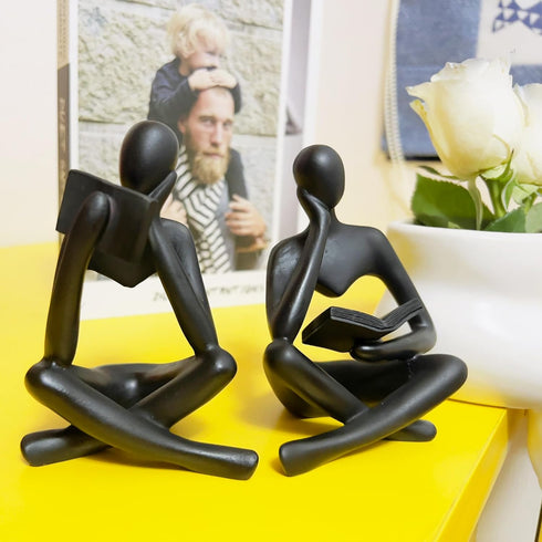 2 Set Pieces Home Decor Black Reading Thinker Statue Modern Figurines Abstract Aesthetic Sculpture Thinker Resin Statue
