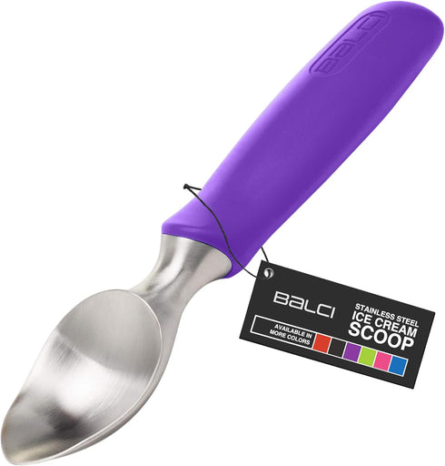 BALCI Ice Cream Scoop - Heavy Duty Stainless Steel Ice Cream Scooper with Non-Slip Rubber Grip