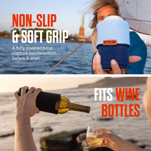 Bottle Cap 2-in-1 Cozy 12 oz, 16oz+ Can and Bottle Sleeve - Insulated Fits Cans, Bottles & Coffee Cups. Keeps Drinks