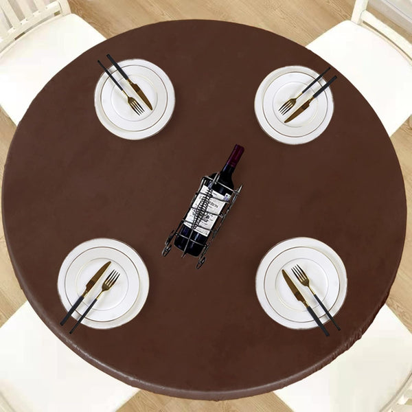 LUSHVIDA Round Waterproof Table Cover Elastic Vinyl Fitted Tablecloth Elastic Edged Plastic