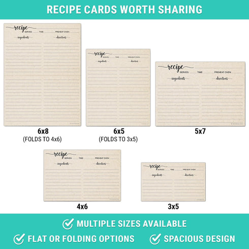 321Done Recipe Cards: Made in USA, 4x6 Tan, Double-Sided Thick Cardstock, Pack of 50