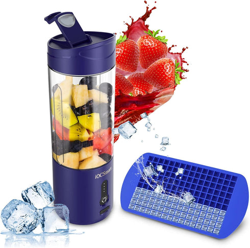 Silicone Mini Ice Cube Trays Molds with Silicone Straw for iOCSmart Portable Personal Blender, USB Rechargeable (Blue,