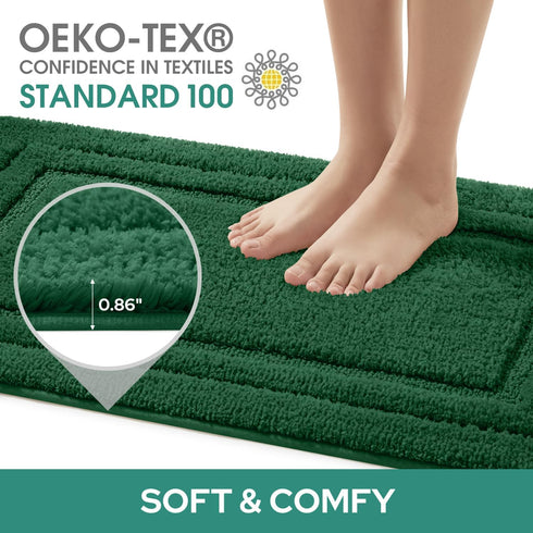 HOMEIDEAS 2 Piece Bathroom Rugs Set, Super Soft Non Slip Microfiber U-Shaped Toilet Bath Mat (Dark Green)