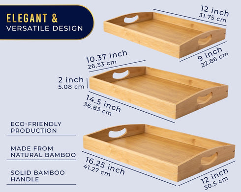 Set 3 Comfify Bamboo Serving Trays of Ottoman Trays for Food, Entertaining, and Decor Minimalist Design
