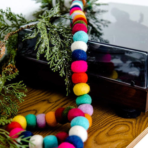 Colorful Felt Ball Pom Pom Garland | 9 Ft | 100% Wool Felt | Spring, Easter, Birthday, Christmas Boho Rainbow Decor