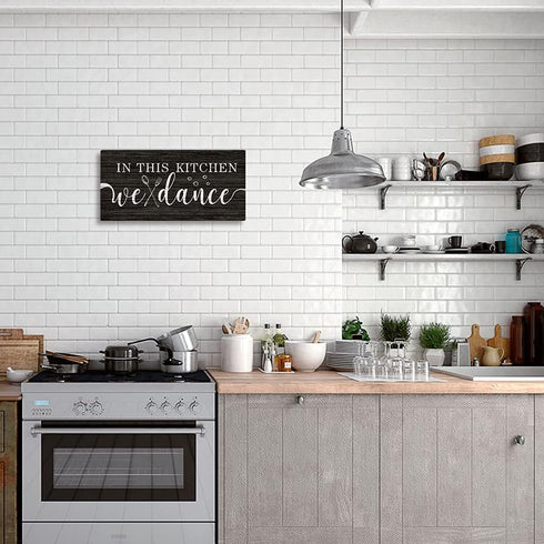 FWIEXA In This Kitchen We Dance Rustic Wood Sign, Funny Wall Art Sign Plaque, Farmhouse Wooden Hanging Wall Decor for