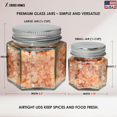 CROSS HOMES Pack 21 Set (6 4 oz 15 2 oz) Magnetic Spice Jars Combo Large + Small Refrigerator Hexagon Glass Spice Jar