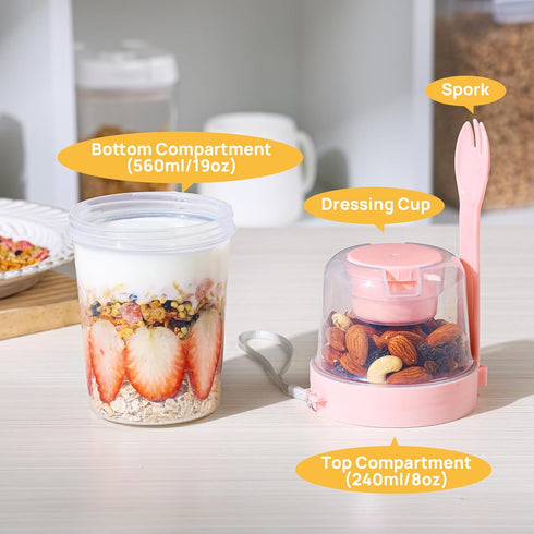 4 Pack 27oz Vtopmart Yogurt Parfait Cups with Lids and Spoons, Overnight Oats Containers, Reusable Topping Compartment