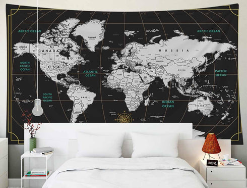 CAPSCEOLL World Map Tapestry Wall Hanging, Black White Large Map Tapestry Home Décor for Bedroom