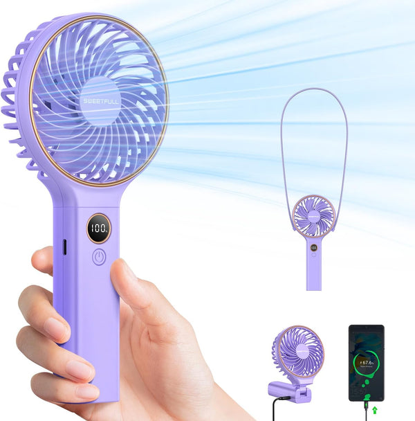 SWEETFULL Handheld Fan - Portable 5000mAh Rechargeable Battery Fan with 6 Speed Wind and LED Display for Travel