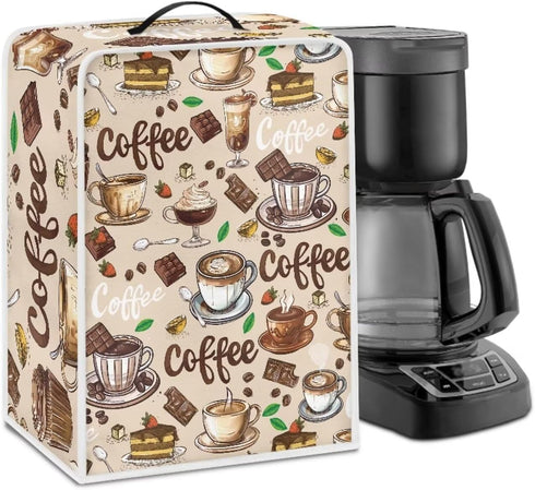 Coffee Bees Pattern Coffee Maker Covers, Folding Dust Covers with Top Handle for Home and Office
