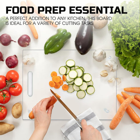 Tempered Glass Cutting Board for Kitchen Countertop, 16"x 12" Clear Board with Handle, Scratch & Heat Resistant