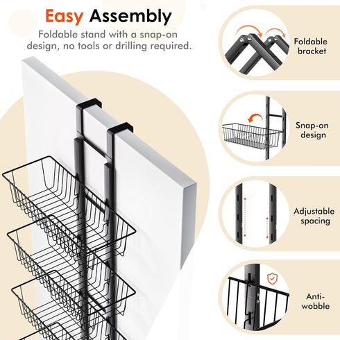 LUXEAR Over the Door Pantry Organizer, 6-Tier Adjustable Storage, No-Assembly Foldable Metal Hanging Organizer for