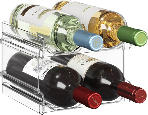 Lifewit Plastic Stackable Wine Rack for Refrigerator, Cabinet, Countertop, Holds 4 Bottles, Water Bottle Organizer