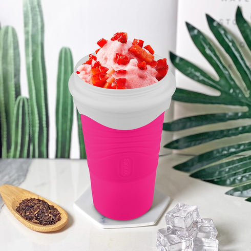 Slushie Maker Cup, DIY Magic Squeeze Cup for Juices, Milk, Ice Cream, Double Layers Silica Cup with Lid & Straw