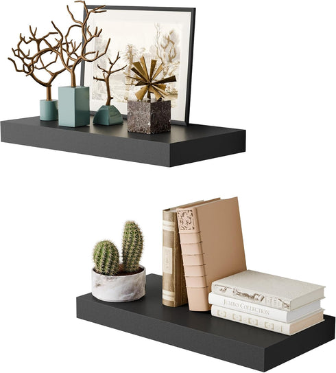 Black 16 Inch Floating Shelves for Wall, 8 Inch Deep Floating Shelves