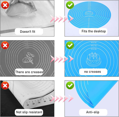 Silicone Baking Mat: Round Cake Mat with Measurements for Pastry Baking Sheet, Non-Stick and Heat Resistant, Blue