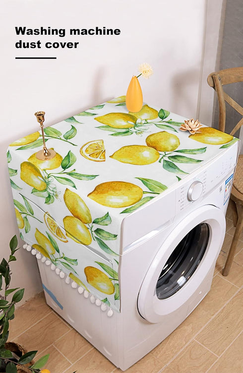 Microwave Oven Dust Cover, Yellow Lemon Watercolor Fruits Anti-Slip Refrigerator Dust Cover Washing Machine Top Cover with Storage Pockets 12" X 35"