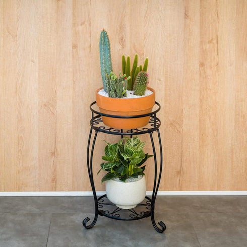 2 FaithLand Plant Stand, Heavy Duty Metal Planter Holder Indoor Outdoor, Tier Round Potted Supports Rack, Corner