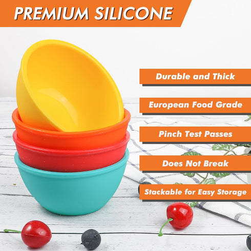 Webake Small Silicone Bowls, 4 Pack 8oz Prep Bowls Unbreakable Ice Cream Snack Bowls Side Dishes Small Bowls for Dipping Prep Dessert Serving, Oven and Dishwasher Safe Ramikens by Webake