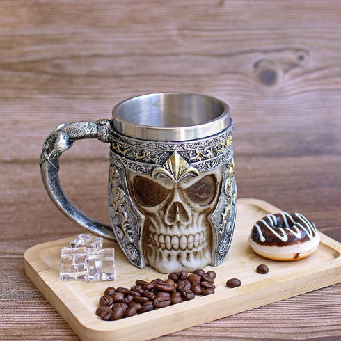 13oz Skull Coffee Mug, Viking Skull Beer Mugs with Stainless Steel Liner, Gift for Men, Father's Day Gifts