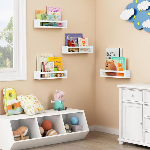 Set 4, Forbena Floating Nursery Book Shelves for Wall of White Wall Bookshelf for Kids Room, Small Wood Book Shelf