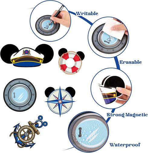 10 Pcs Large Cruise Door Magnet Stickers, Cute Mouse Captain Sea Navigation Car Cruise Door Decorations Anchor Cruise Decor for Holiday Carnival Cruise Refrigerator Door(Blue)