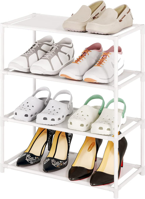 Vockot Small Shoe Rack 6-8 Pairs Sturdy Shoe Shelf 4-Tiers Narrow Stackable Shoe