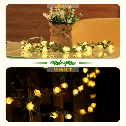 2PACK 15.2FT 50LEDS Vigdur Vine - Fairy String Lights,Tiny Leaf-Garland with White Flower Battery Powered Light