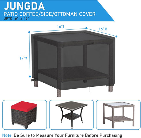 16 Inch, 16 16 17 Inch Patio Ottoman Cover Square Waterproof Outdoor Side Table Furniture Covers, Heavy Duty Outdoor