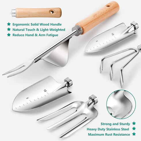 9-Piece Set, Grenebo Gardening Tools Heavy Duty Garden Hand Tools with Fashion and Durable Garden Tools Organizer